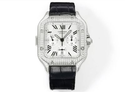 Cartier Santos Chronograph Dandong 7750 Movement 43.3mm Italian Leather Band Watch